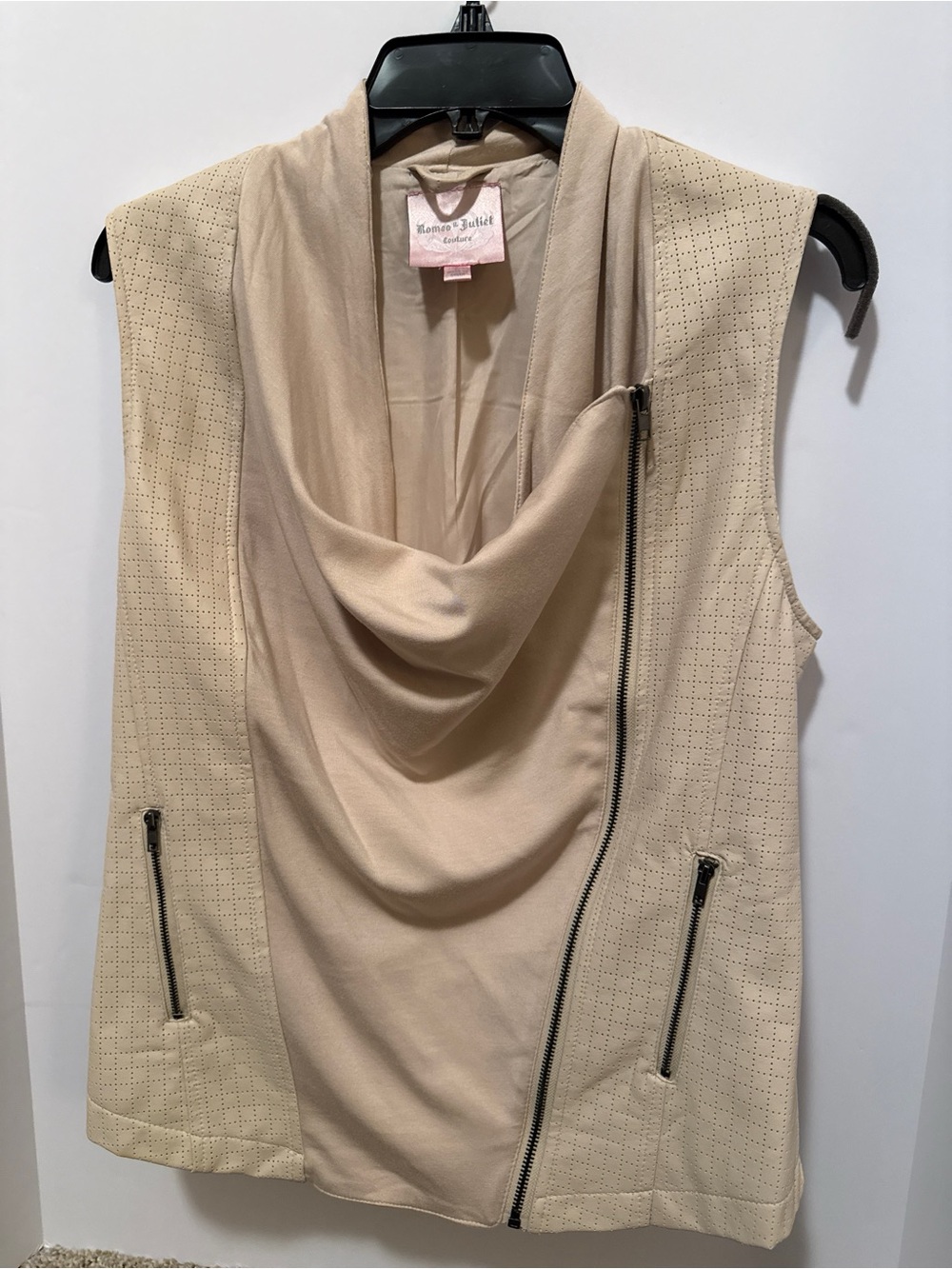 Romeo & Juliet Couture Beige Moto Vest Size Large Leather and Suede like Fabric!